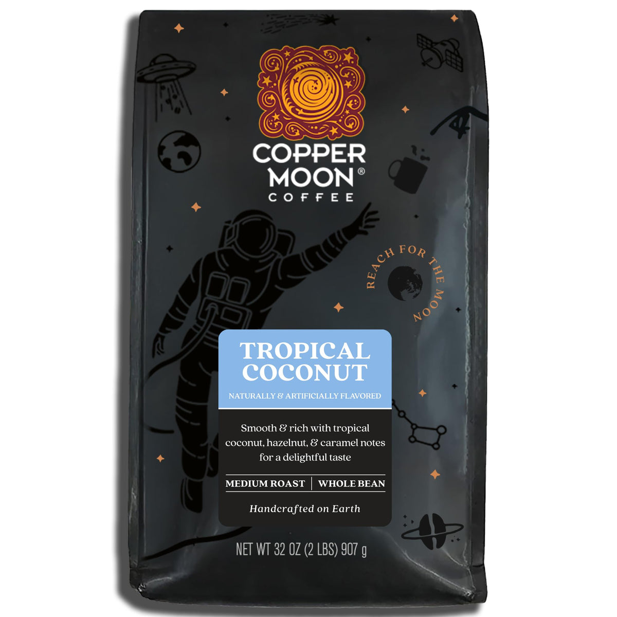 Copper Moon Tropical Coconut Coffee – Medium Roast Whole Bean, 2 lb