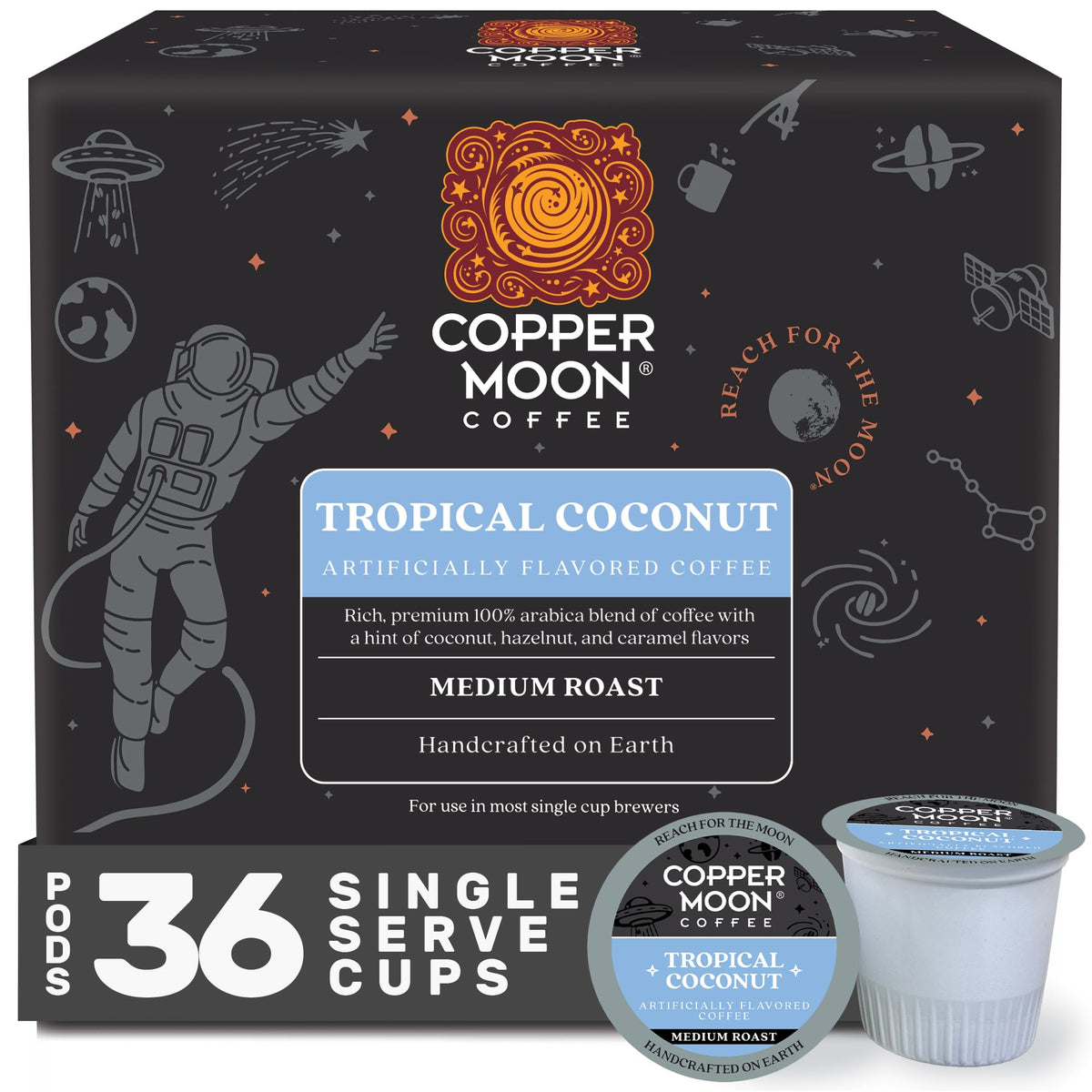 Copper Moon Tropical Coconut K-Cup Pods – Medium Roast, 12-Count Pack of 3