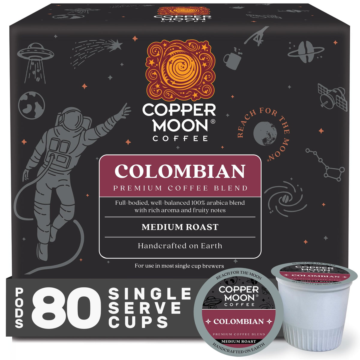 Copper Moon Colombian Medium Roast K-Cup Pods, 80 Count – Single Serve