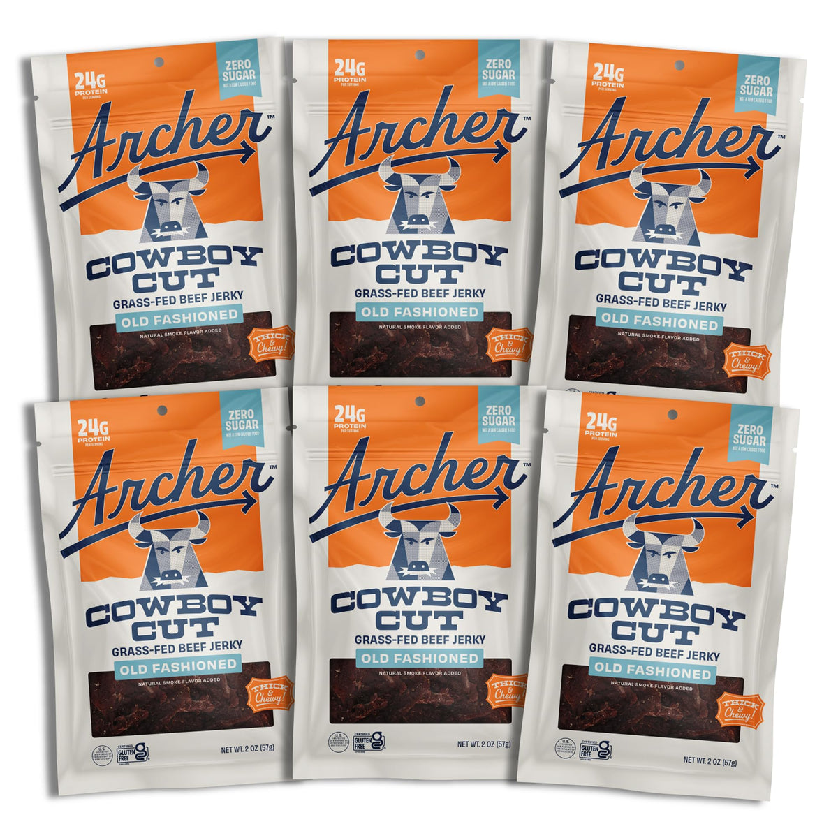 Country Archer Grass-Fed Beef Jerky – Zero Sugar, Gluten Free, Paleo Friendly – Classic Flavor, 2 oz (Pack of 6)