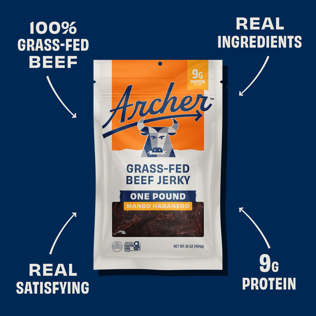 Country Archer Mango Habanero Beef Jerky Pack - Grass-Fed, Gluten Free, 16 oz