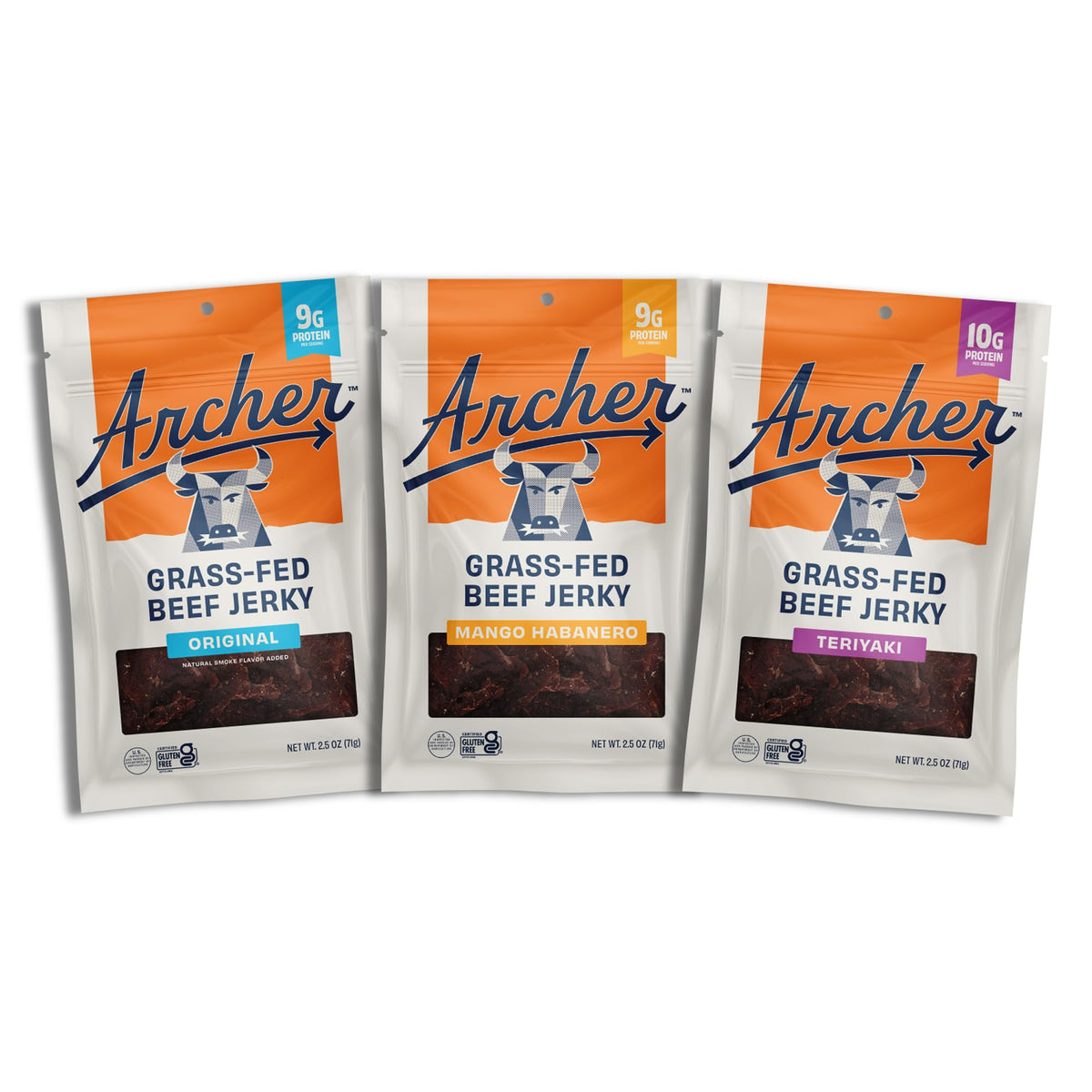 Country Archer Archer Jerky Grass-Fed Beef Jerky Variety Sampler – 2.5 oz x 3 (Original, Mango Habanero, Teriyaki)