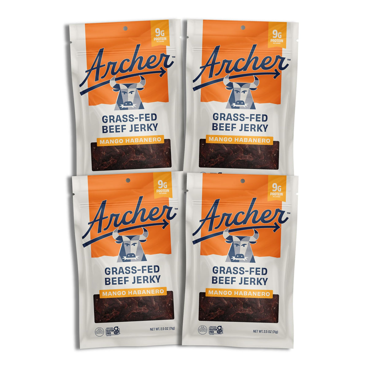 Country Archer Mango Habanero Grass-Fed Beef Jerky - 4 Pack, 2.5 oz Each | Gluten Free, Paleo