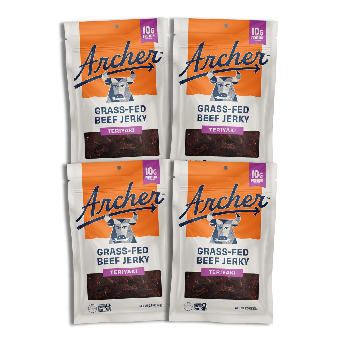 Country Archer Teriyaki Grass-Fed Beef Jerky – 2.5 oz, 4-Pack, Gluten Free