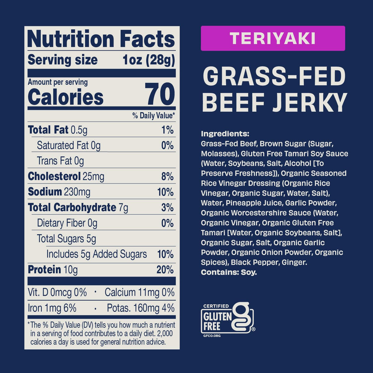 Country Archer Teriyaki Grass-Fed Beef Jerky – 2.5 oz, 4-Pack, Gluten Free