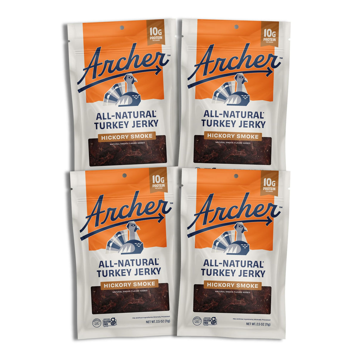 Country Archer Turkey Jerky – 2.5 oz x 4, 100% Natural, Gluten Free, Keto, Hickory Smoke