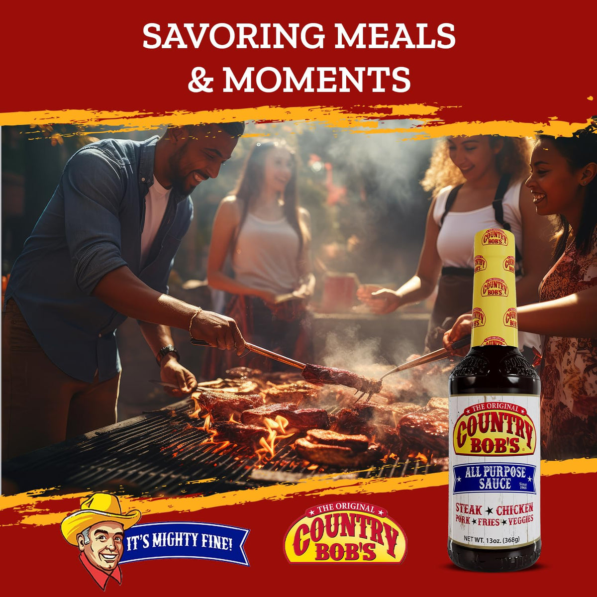 Country Bob's All Purpose Sauce – Tangy, Sweet & Savory, 13oz (Pack of 6)