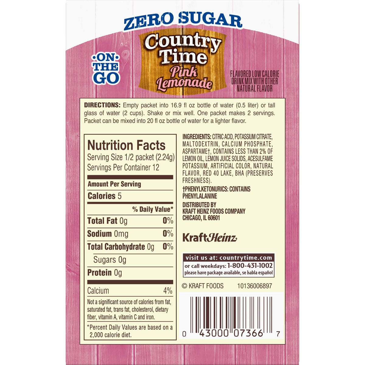 Country Time Sugar-Free Pink Lemonade On-The-Go Powdered Drink Mix – 72 Pack