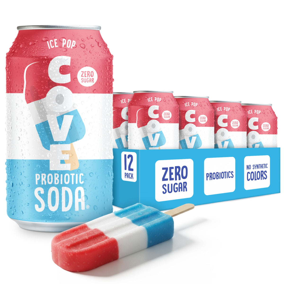 Cove Probiotic Soda Ice Pop – Zero Sugar, Probiotics, Vitamin C | 12 Pack