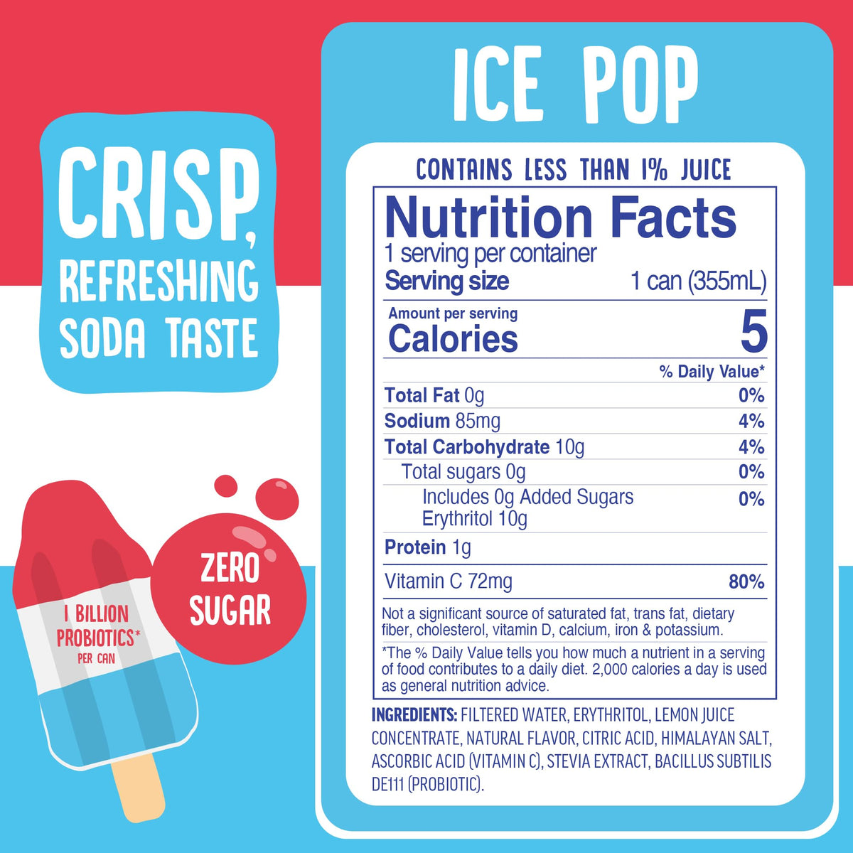 Cove Probiotic Soda Ice Pop – Zero Sugar, Probiotics, Vitamin C | 12 Pack