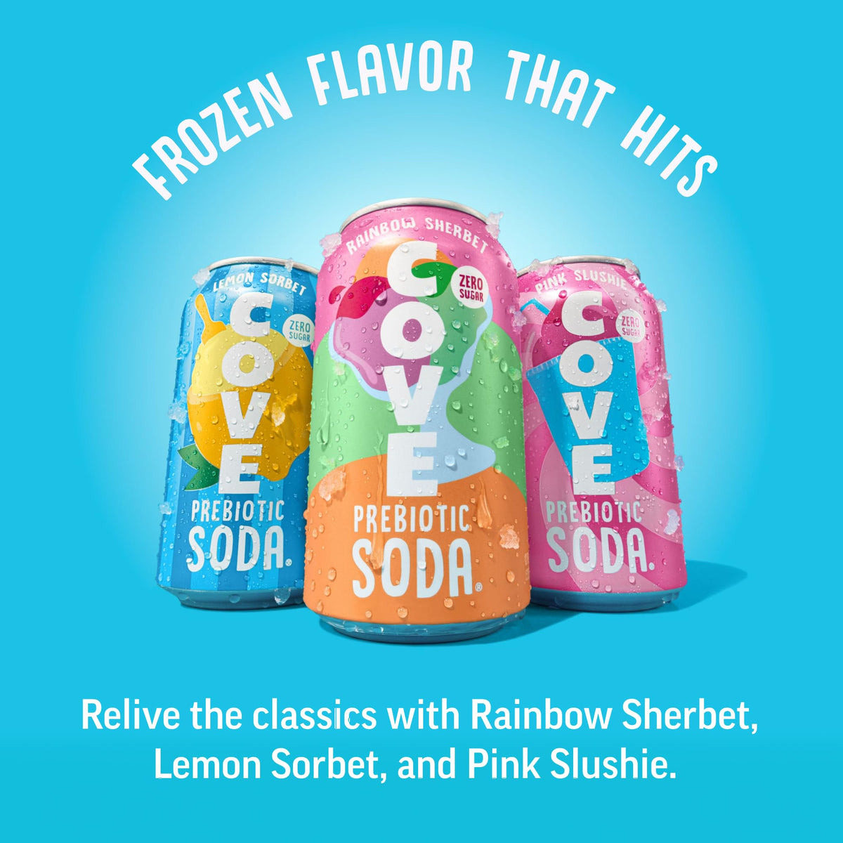 Cove Soda Prebiotic Zero Sugar Soda — 4g Fiber, 80% DV Vitamin C, Frozen Favorites 12-Pack