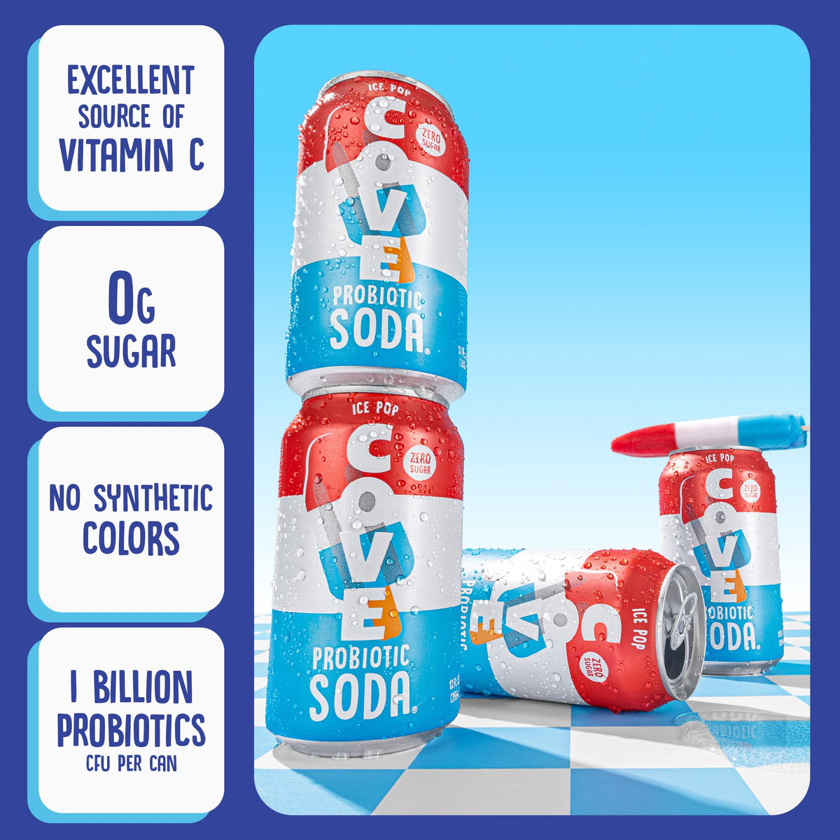Cove Probiotic Soda Ice Pop – Zero Sugar, Probiotics, Vitamin C | 12 Pack