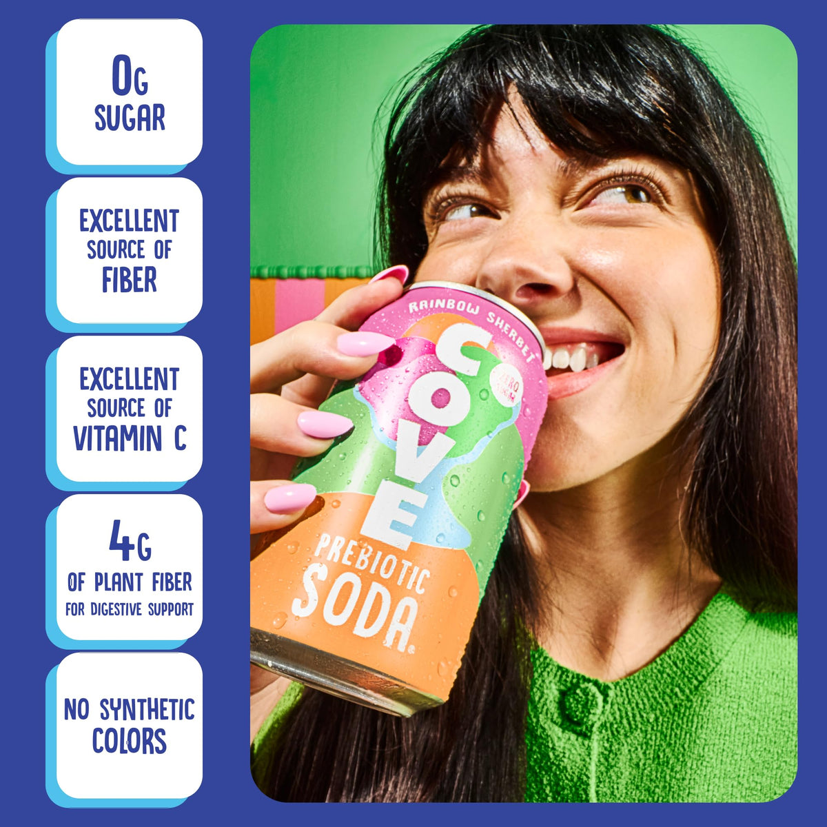 Cove Soda Prebiotic Zero Sugar Soda — 4g Fiber, 80% DV Vitamin C, Frozen Favorites 12-Pack
