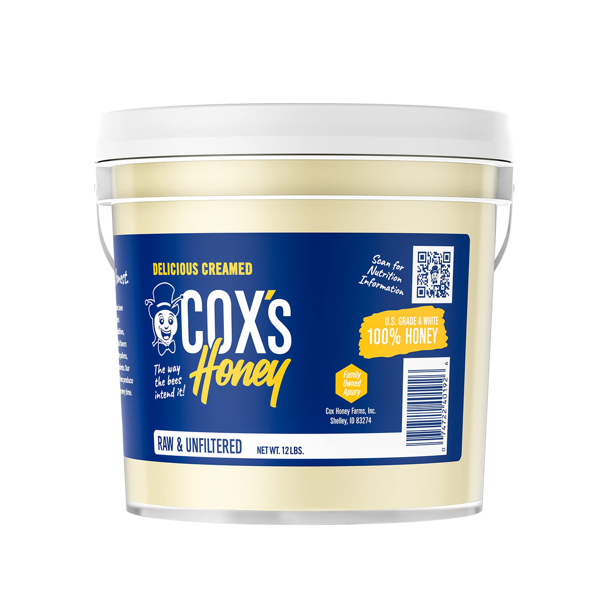 Cox's Honey - Bulk Creamed Whipped Honey, Raw Unfiltered Clover, 12 lb (USA)