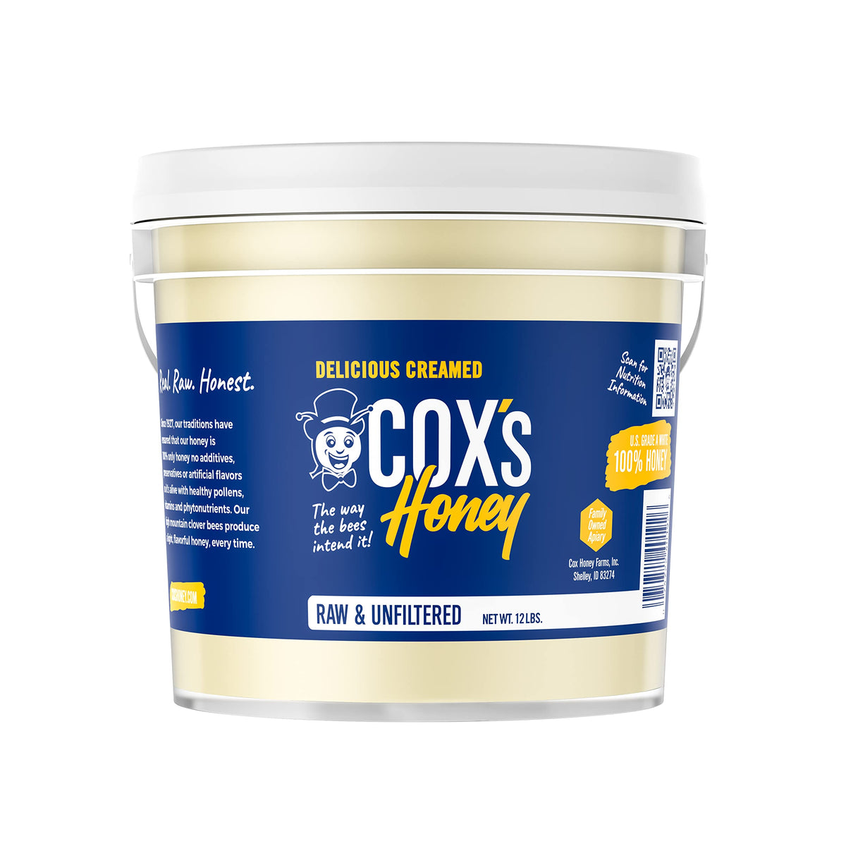 Cox's Honey - Bulk Creamed Whipped Honey, Raw Unfiltered Clover, 12 lb (USA)