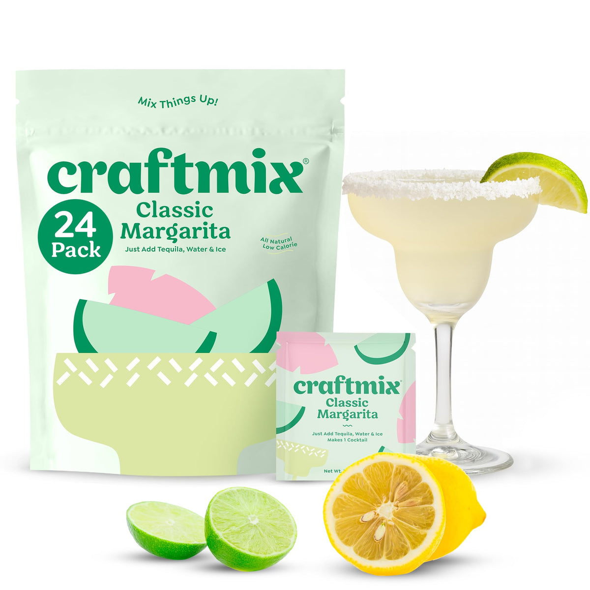 Craftmix Classic Margarita Cocktail & Mocktail Drink Mixers – 24 Pack | Skinny, Low-Cal, Plant-Based
