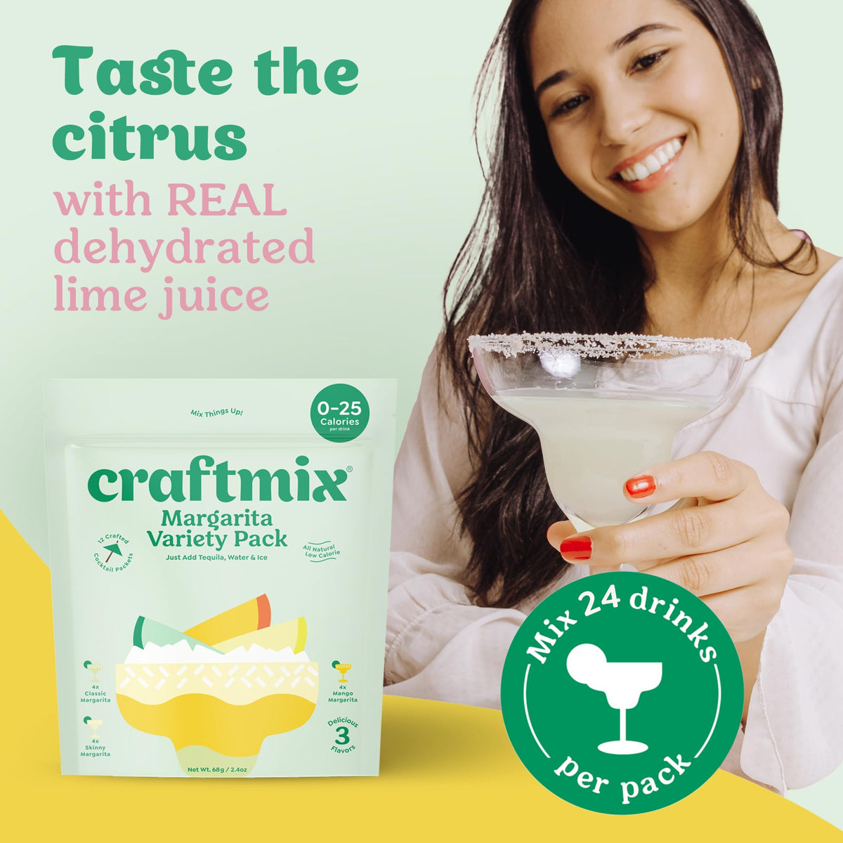 Craftmix Margarita Variety Pack – Low-Cal, Real Fruit Cocktail & Mocktail Mixers (24 Pack)