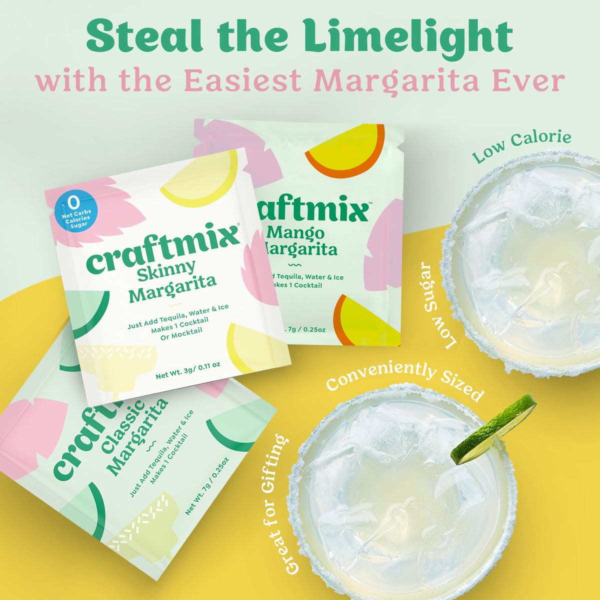 Craftmix Margarita Variety Pack – Low-Cal, Real Fruit Cocktail & Mocktail Mixers (24 Pack)