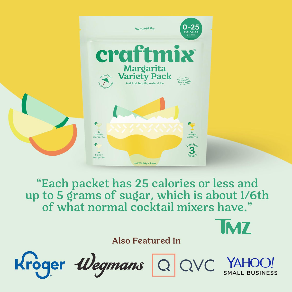 Craftmix Margarita Variety Pack – Low-Cal, Real Fruit Cocktail & Mocktail Mixers (24 Pack)