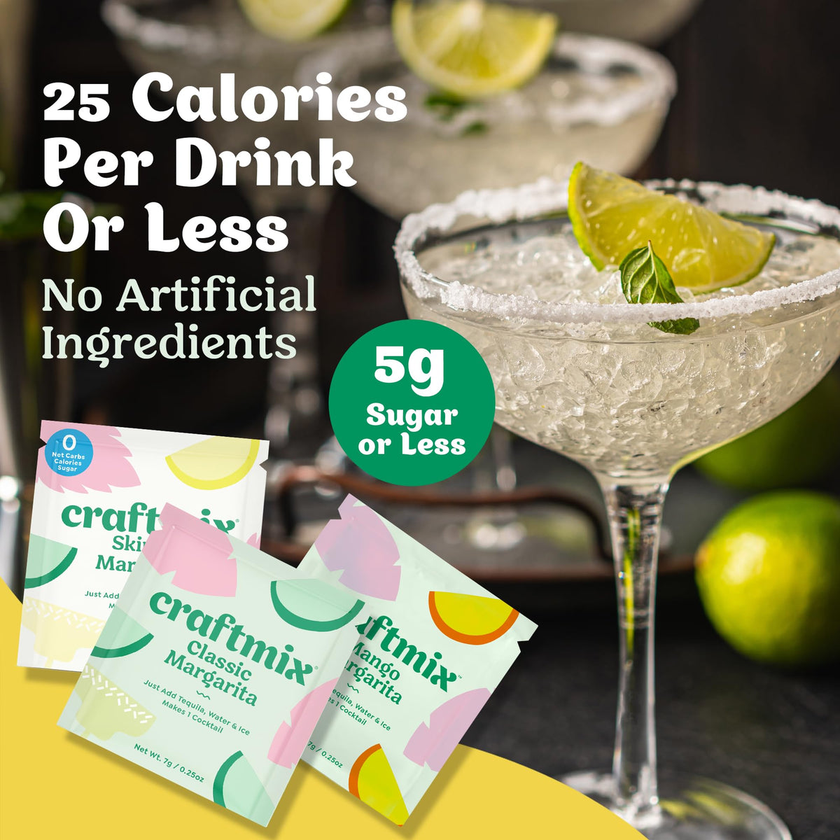 Craftmix Margarita Variety Pack – Low-Cal, Real Fruit Cocktail & Mocktail Mixers (24 Pack)