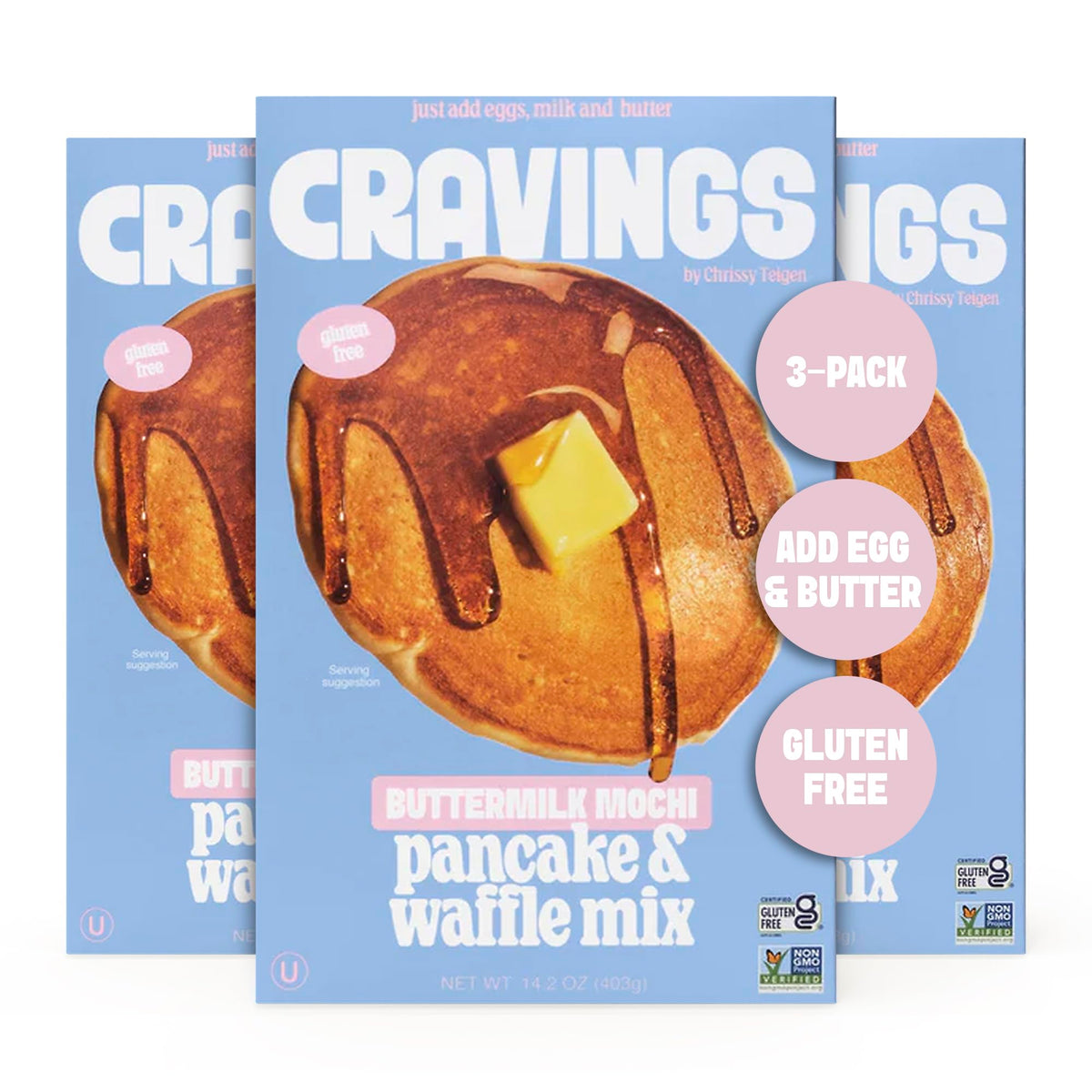 Cravings by Chrissy Teigen Gluten Free Mochi Pancake & Waffle Mix (Pack of 3)