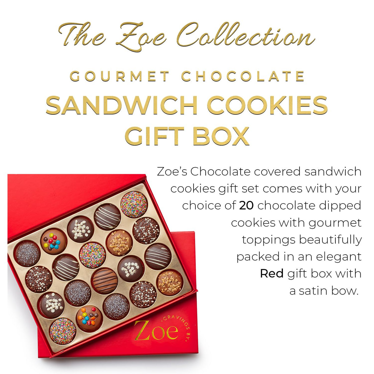 CRAVINGS BY ZOE Gourmet Chocolate Cookies Gift Basket – 20 Count, Kosher Milk & Dark Belgian Chocolate