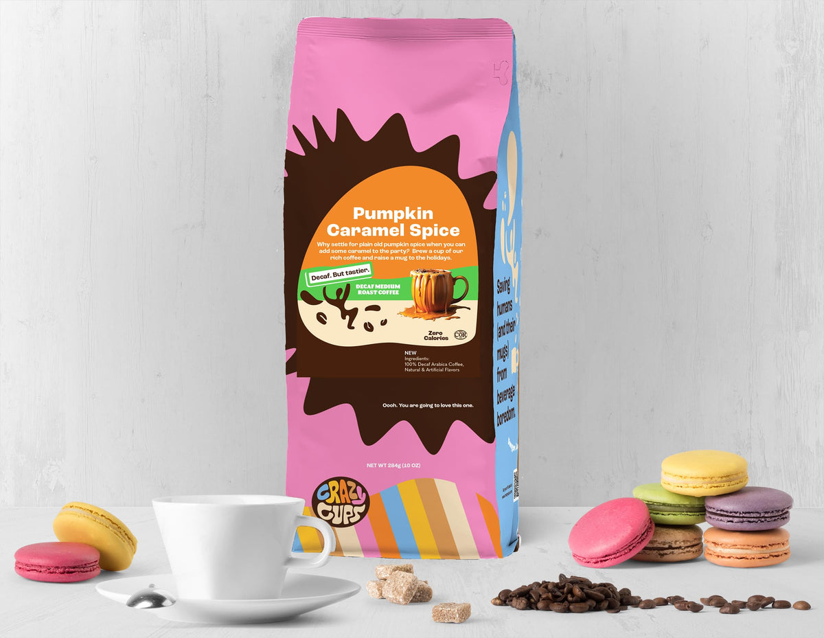 Crazy Cups Decaf Flavored Ground Coffee Variety Pack – Cinnamon French Toast, Caramel Vanilla, Pumpkin Caramel Spice