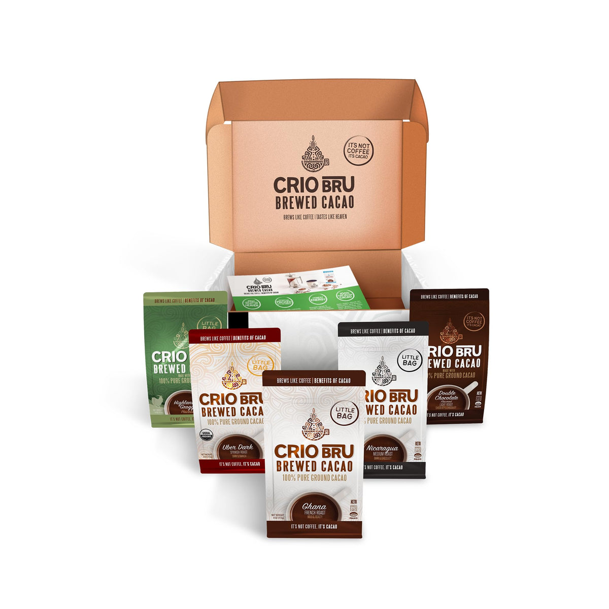 Crio Bru Brewed Cacao Drink Sampler Starter Kit — 5 Varieties, No French Press