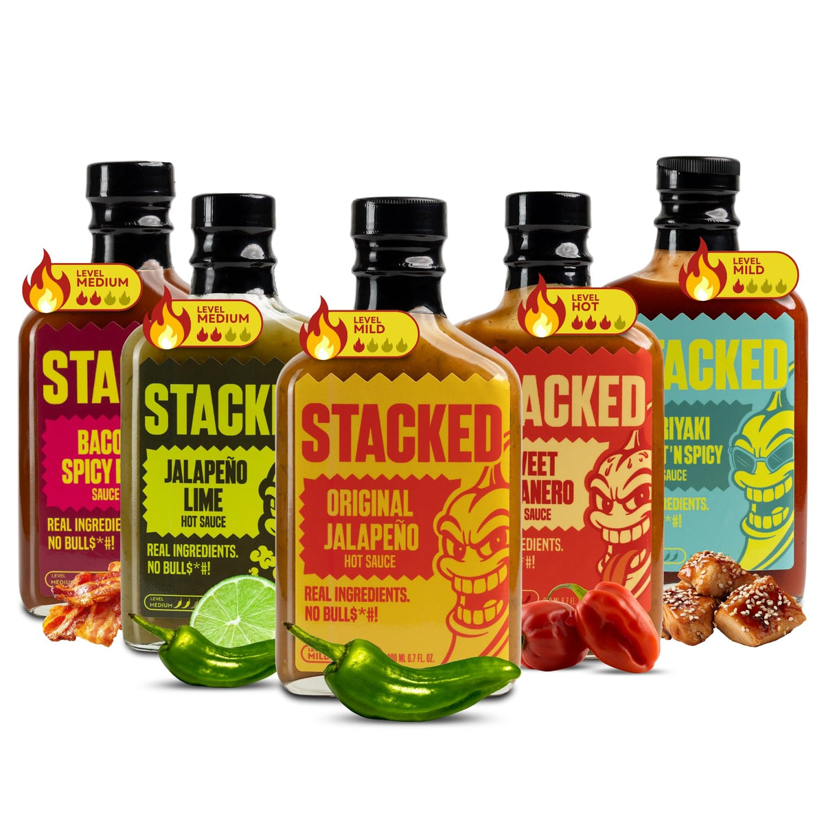 Crippling Hot Sauce Stacked Variety Pack – 5 Flavors, 6.7 oz Each