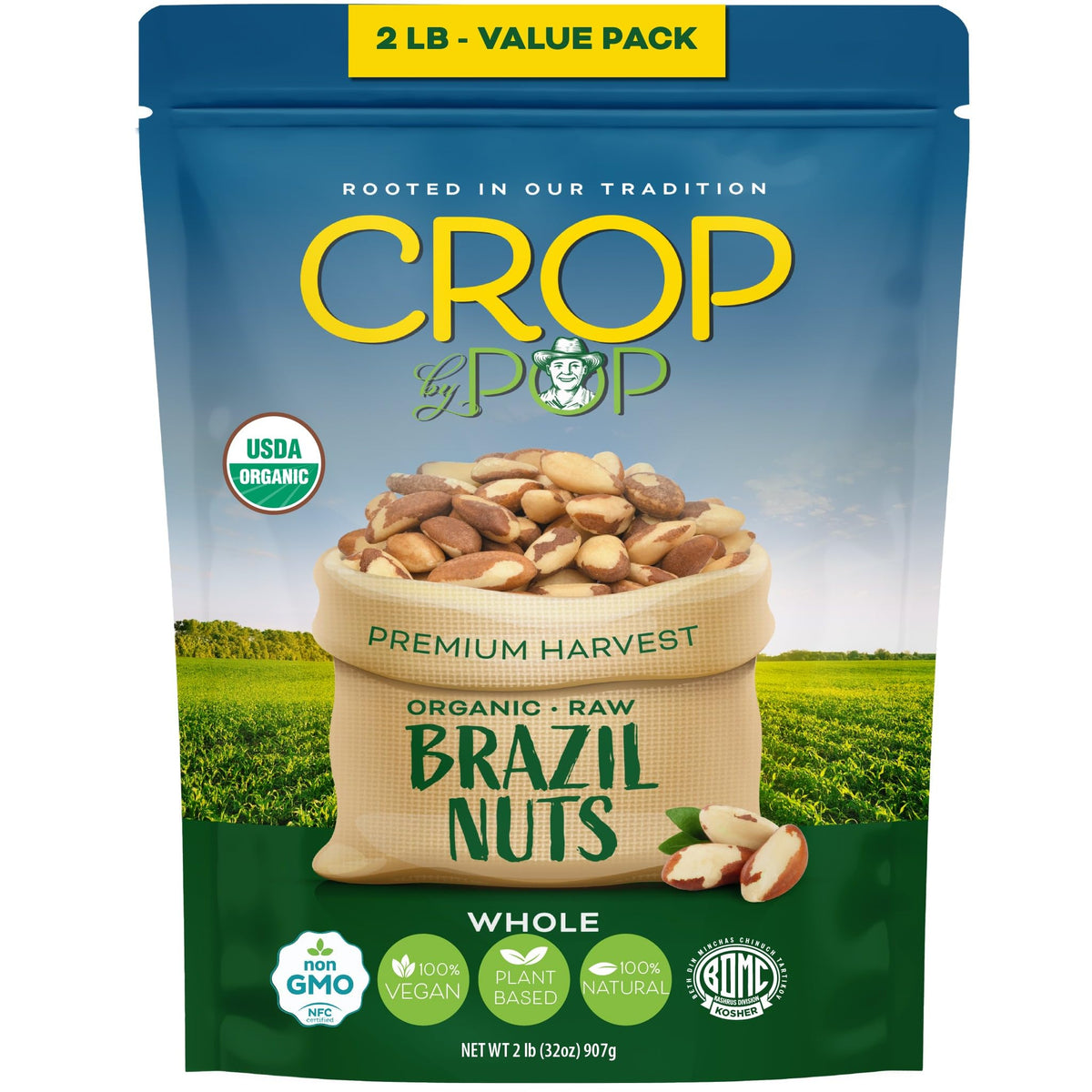 Nut Cravings CROP BY POP Organic Brazil Nuts (32 oz) – Fresh, Non-GMO, Kosher, Vegan