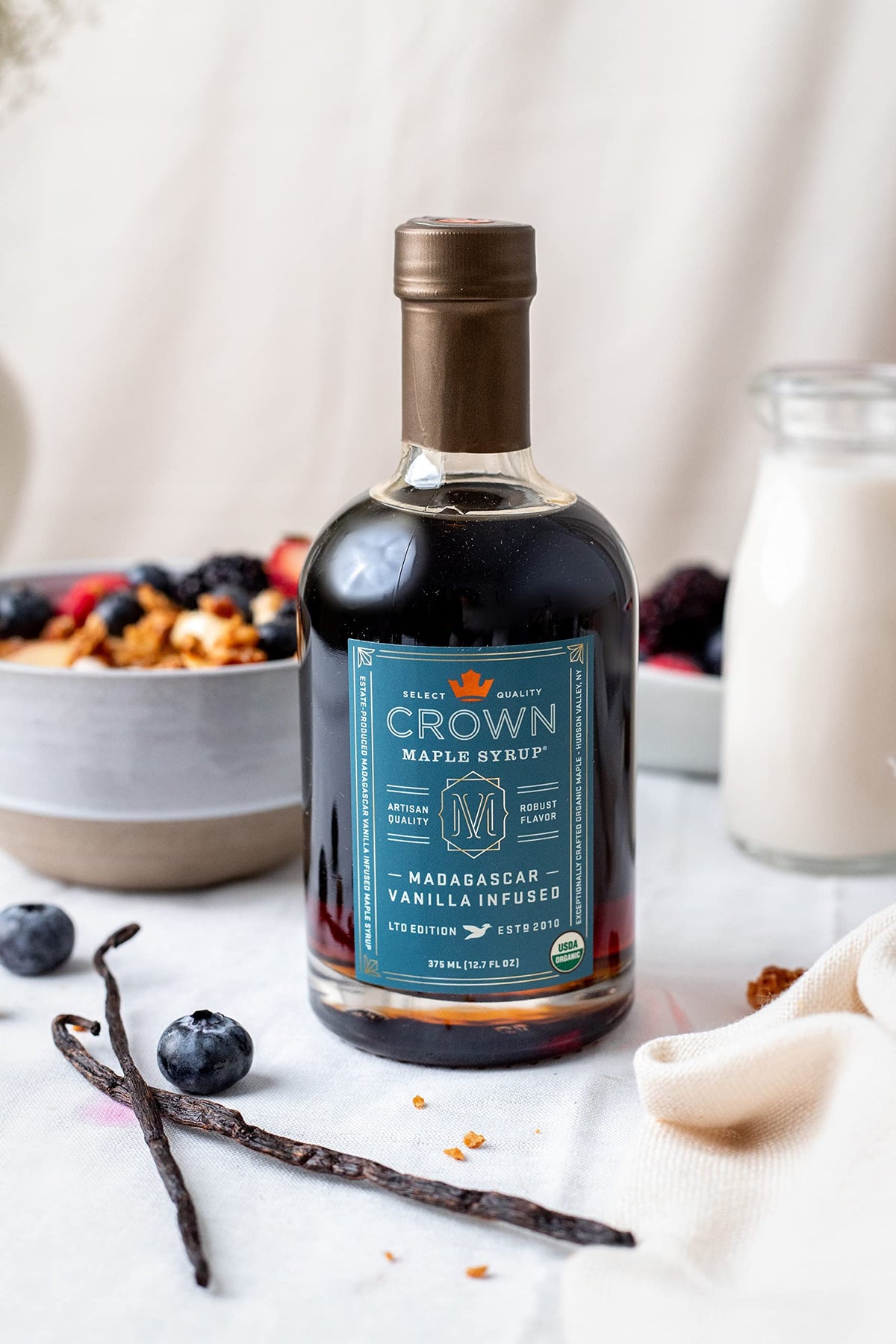 Crown Maple Madagascar Vanilla Infused Organic Maple Syrup, 25 oz | Gluten Free & Non-GMO