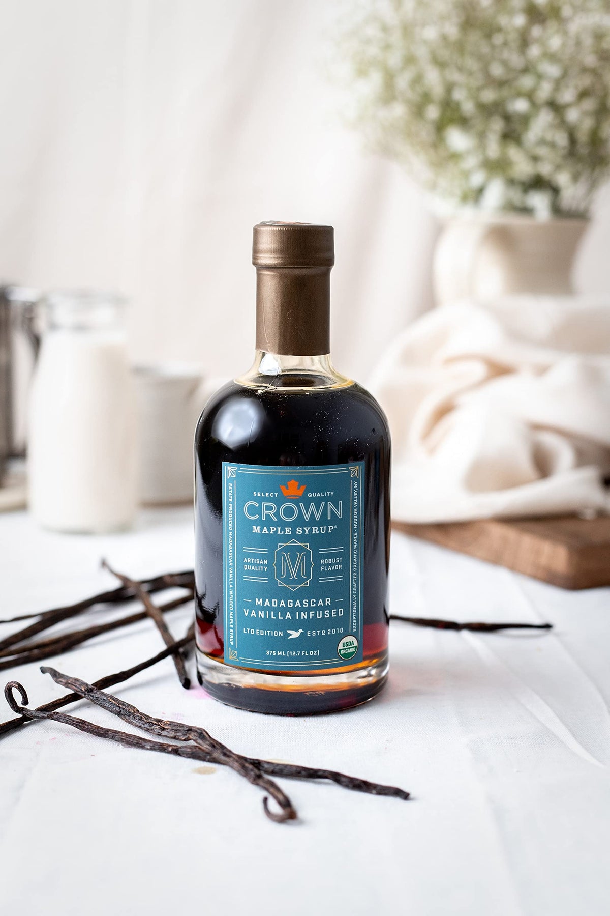 Crown Maple Madagascar Vanilla Infused Organic Maple Syrup, 25 oz | Gluten Free & Non-GMO