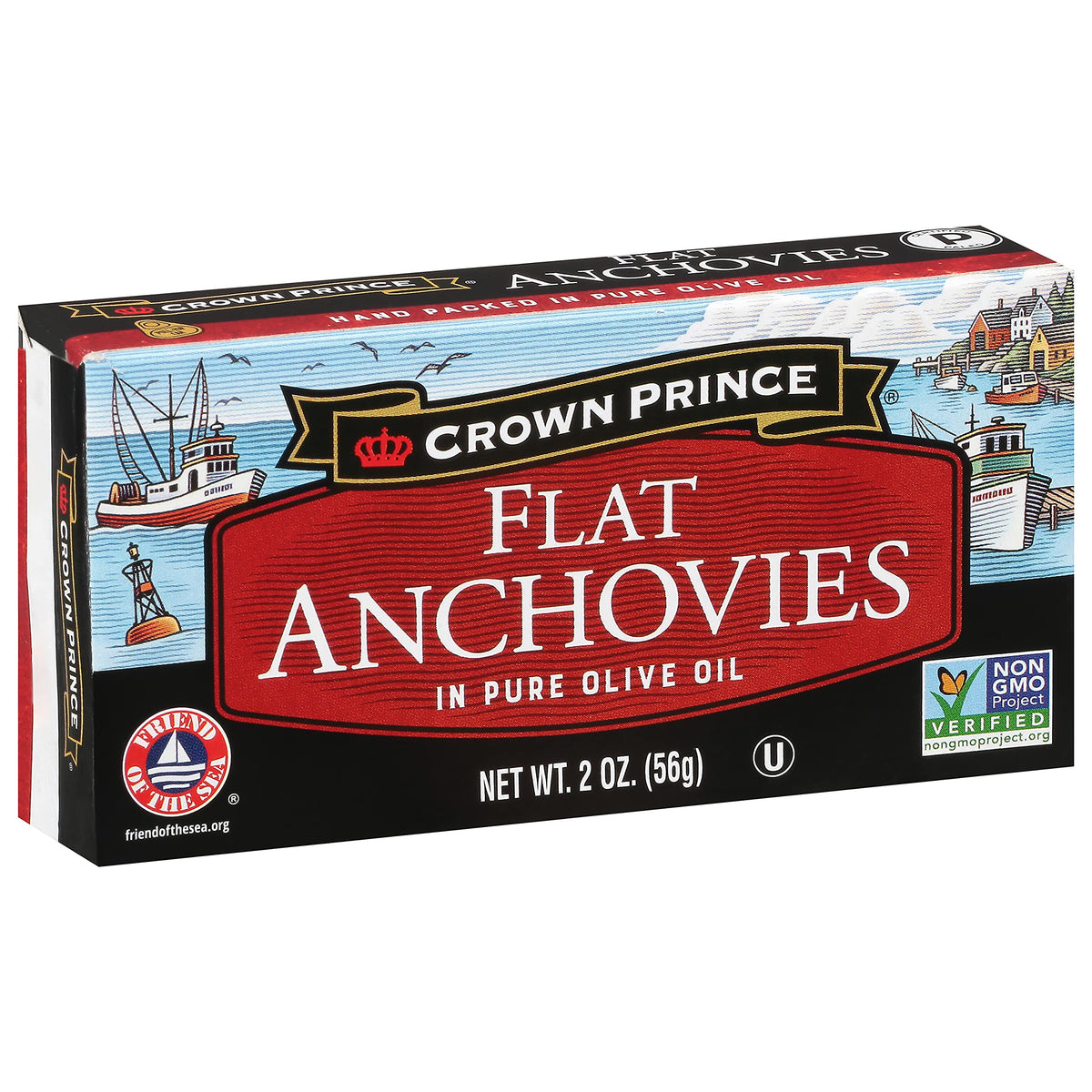 Crown Prince Flat Anchovies in Olive Oil – 2oz Cans (Pack of 12) | Non-GMO, Paleo, Keto
