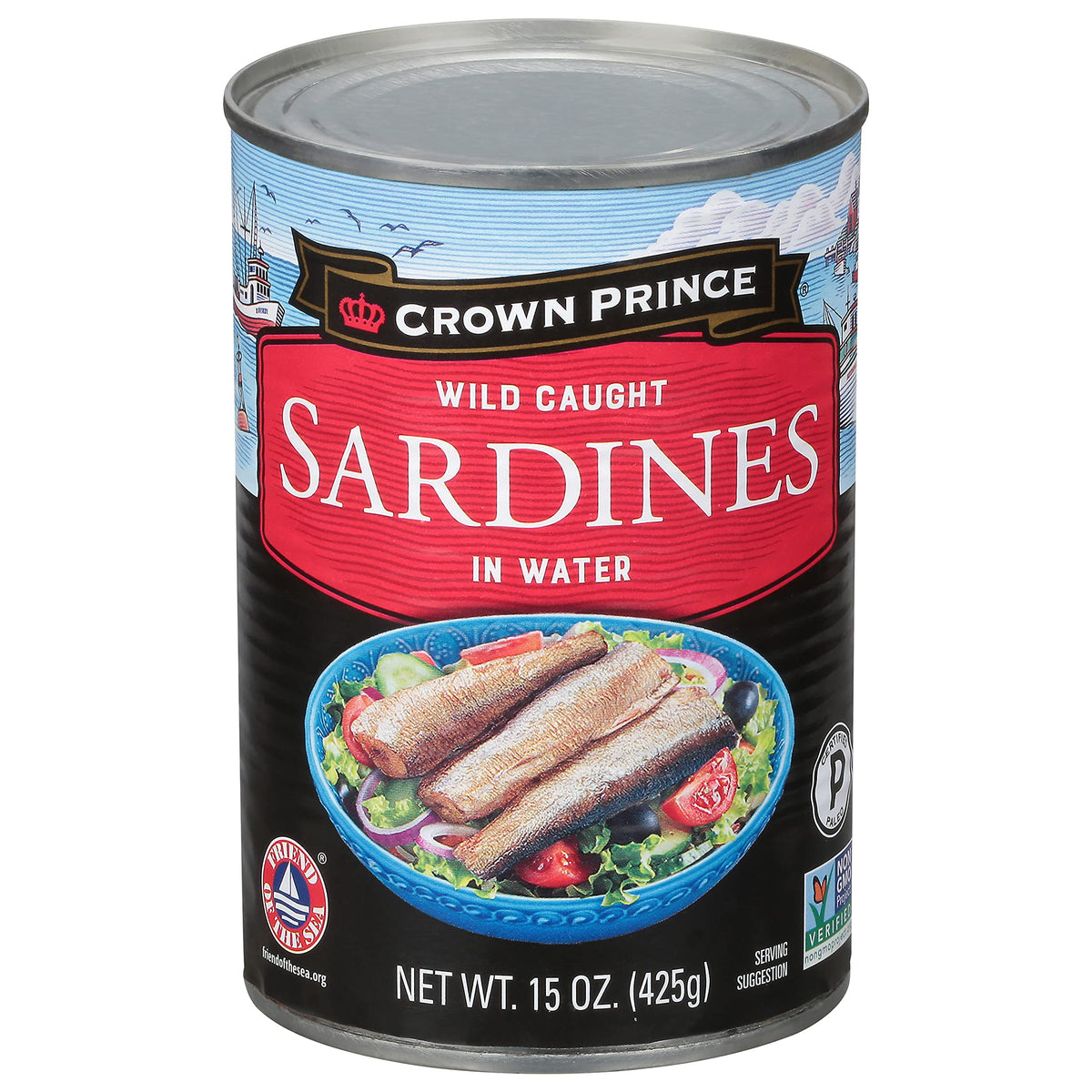 Crown Prince Sardines in Water - 15oz Cans (12 Pack) | Wild-Caught & Sustainable