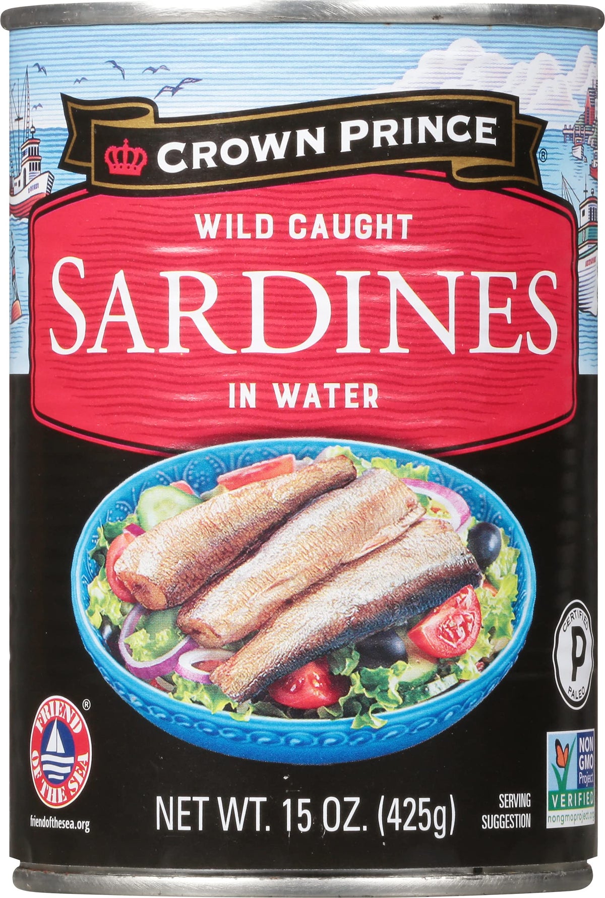 Crown Prince Sardines in Water - 15oz Cans (12 Pack) | Wild-Caught & Sustainable
