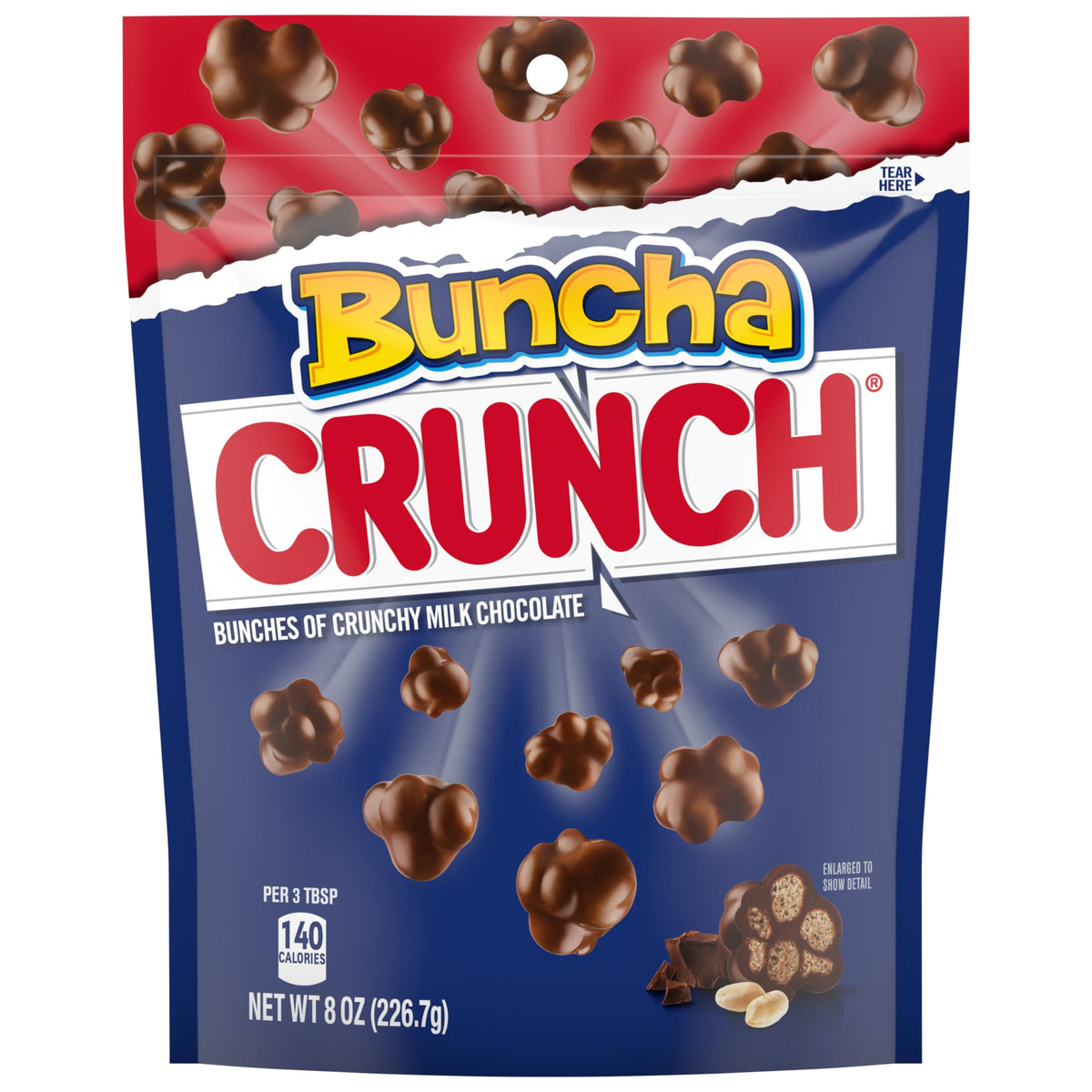 Buncha CRUNCH Candy – Creamy Milk Chocolate with Crisped Rice, 8 Resealable Bags (8 oz Each)