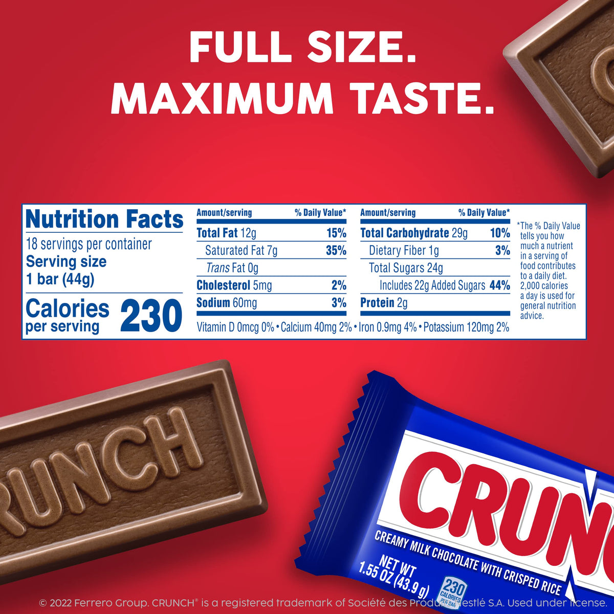 CRUNCH Full-Size Milk Chocolate Bar with Crisped Rice – 1.55 oz