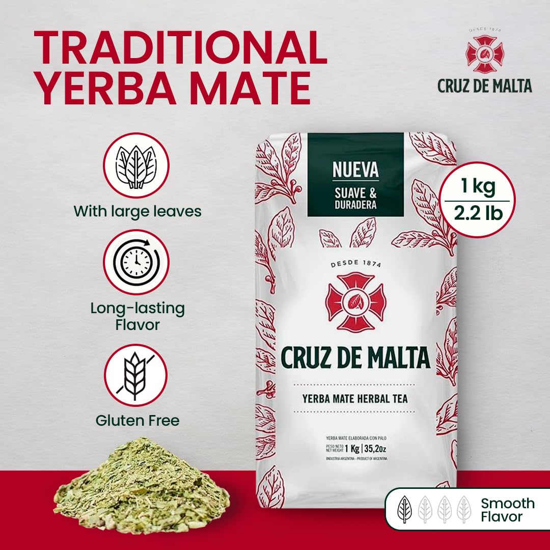CRUZ DE MALTA Yerba Mate 3-Pack, 2.2 Lbs (1 Kg) Each Bag - Total 3 Kilos