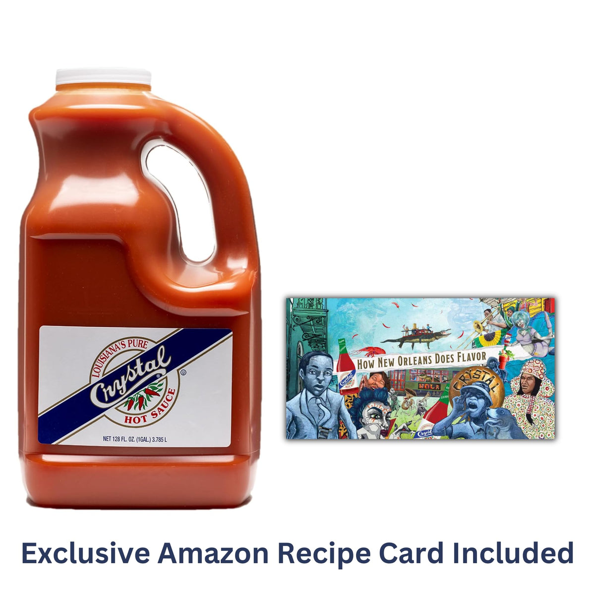 Crystal Louisiana's Pure Hot Sauce Original – 1 Gallon (128 Fl Oz), Low Sodium, All Natural, Recipe Card Included