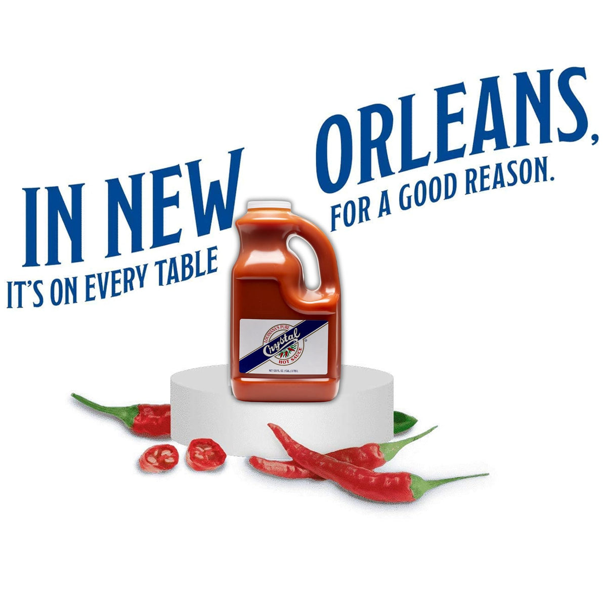 Crystal Louisiana's Pure Hot Sauce Original – 1 Gallon (128 Fl Oz), Low Sodium, All Natural, Recipe Card Included