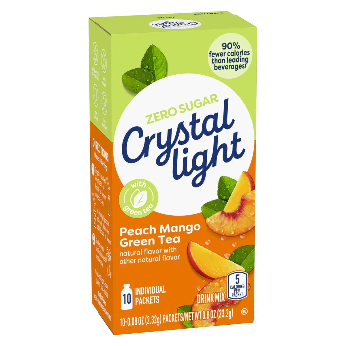 Crystal Light On The Go Peach Mango Green Tea – 10-Packet Box, 5 Calories Per Packet