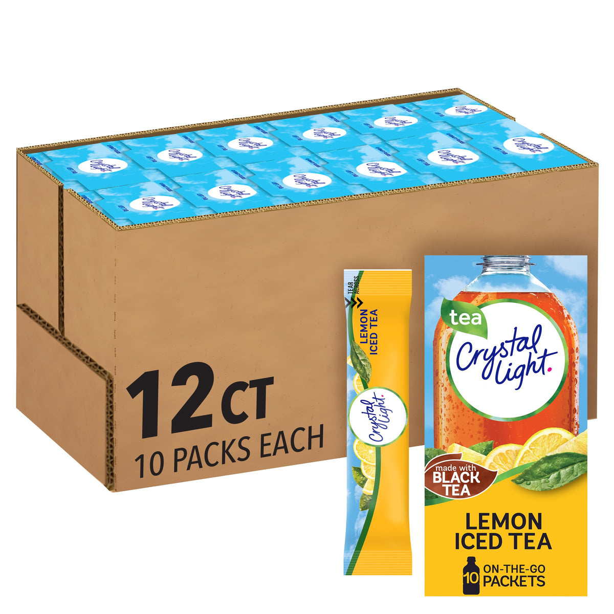 Crystal Light Lemon Iced Tea On-the-Go Packets | 120 Count, 12 Boxes