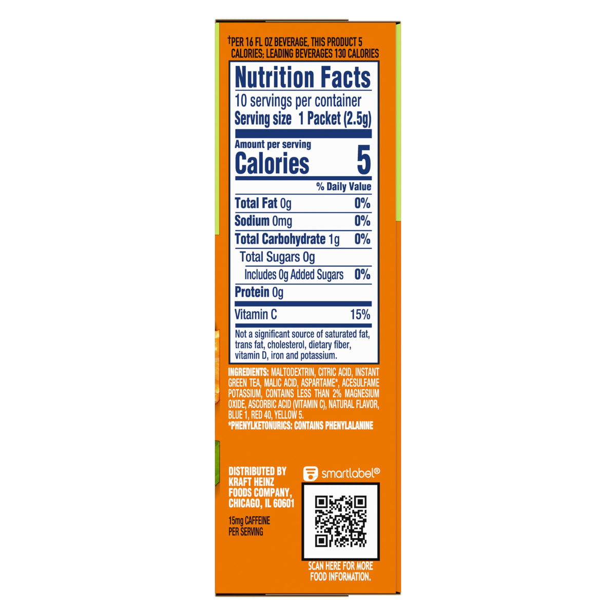 Crystal Light On The Go Peach Mango Green Tea – 10-Packet Box, 5 Calories Per Packet