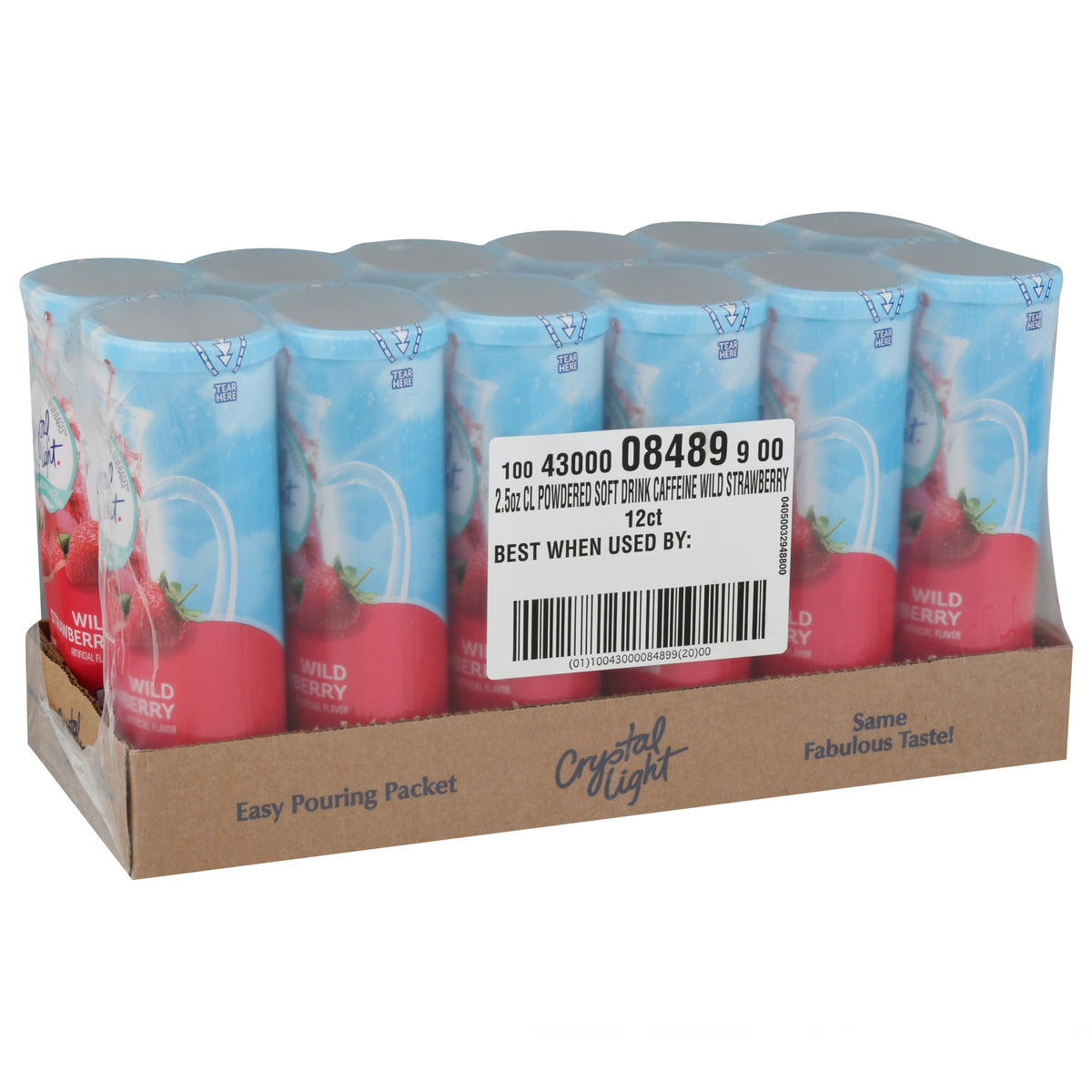 Crystal Light Wild Strawberry with Caffeine — 72 Pitcher Packets + 12 Canisters | Sugar-Free, 5 Calories