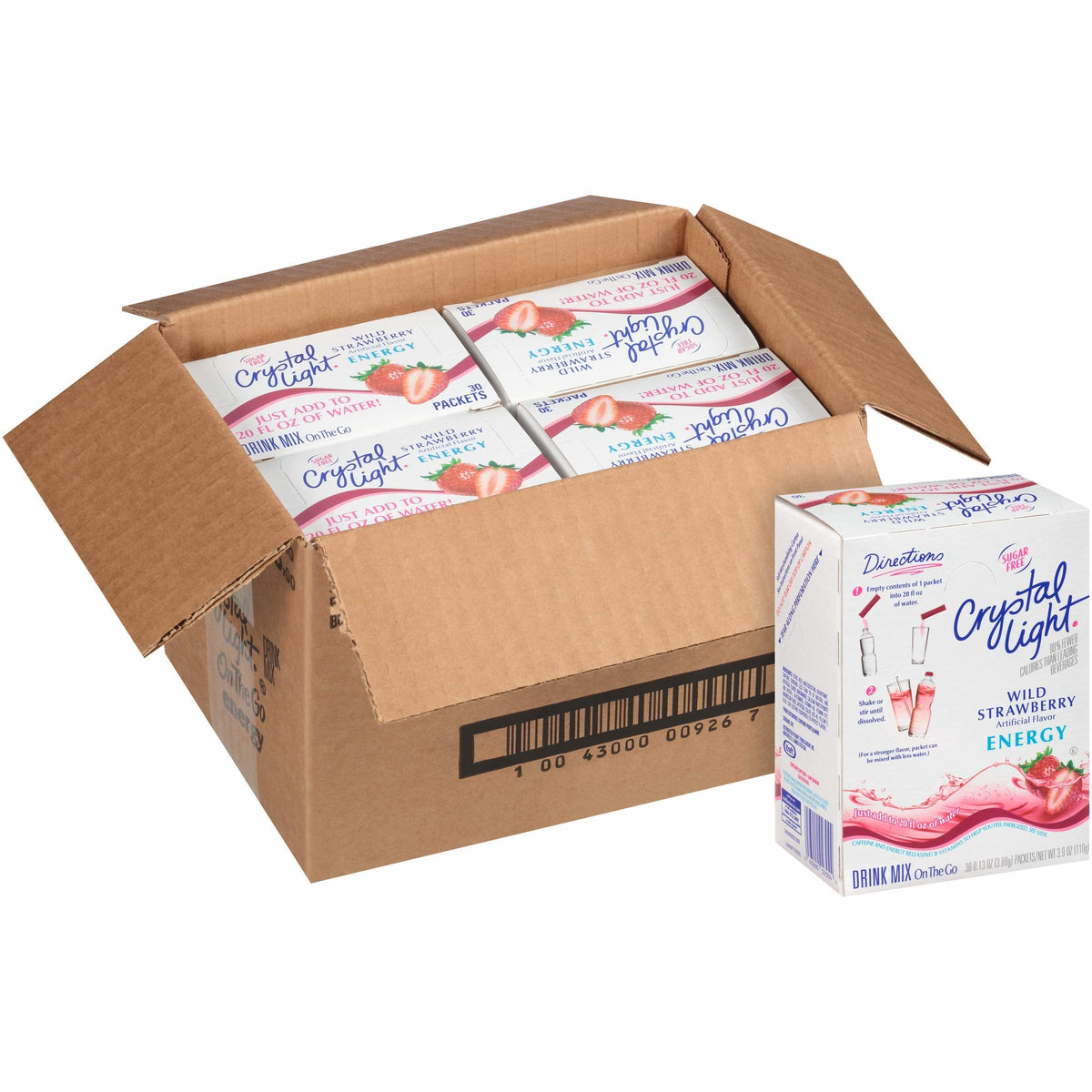 Crystal Light Wild Strawberry Energy Drink Mix – 120 Packets, 4 Canisters of 30
