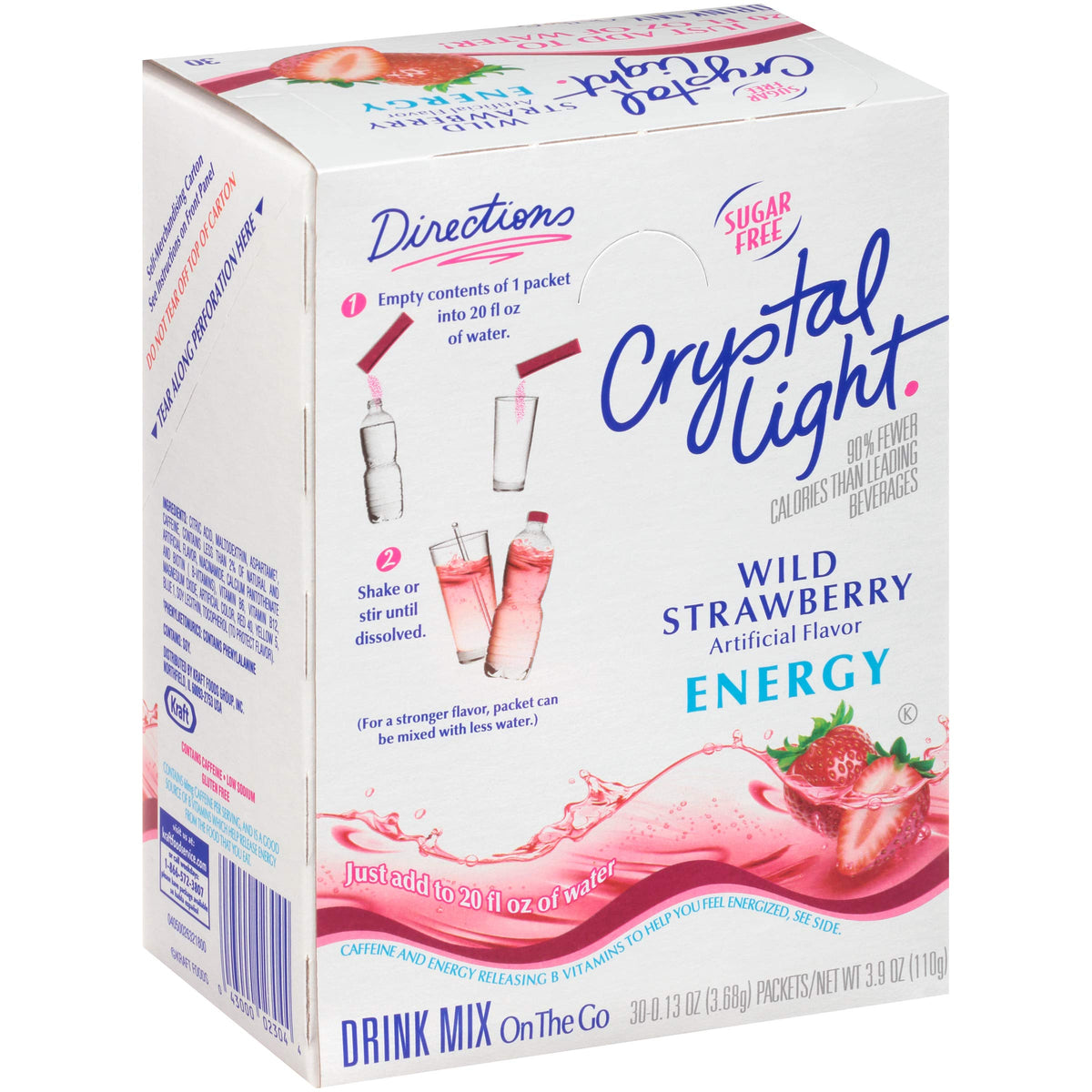 Crystal Light Wild Strawberry Energy Drink Mix – 120 Packets, 4 Canisters of 30