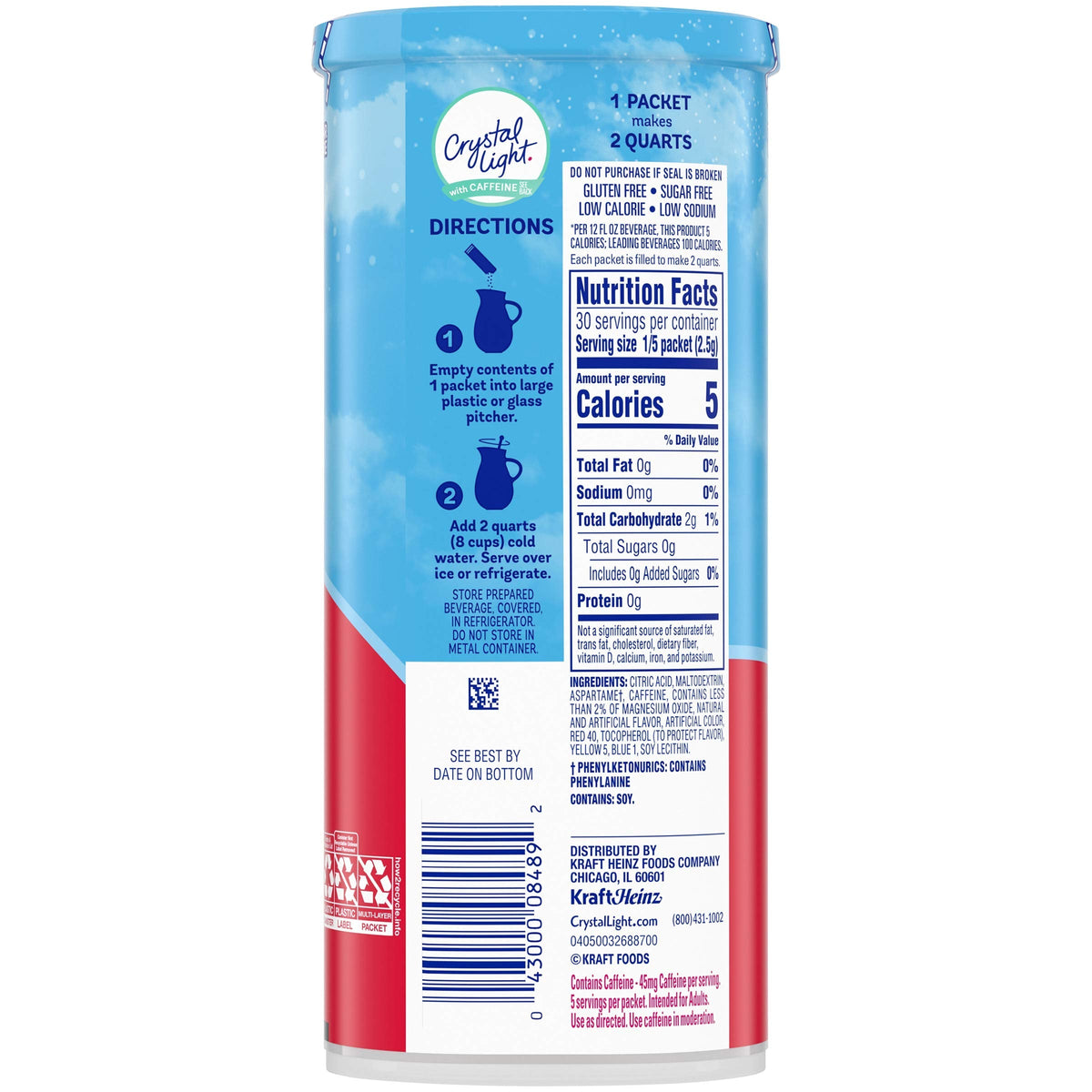 Crystal Light Wild Strawberry with Caffeine — 72 Pitcher Packets + 12 Canisters | Sugar-Free, 5 Calories