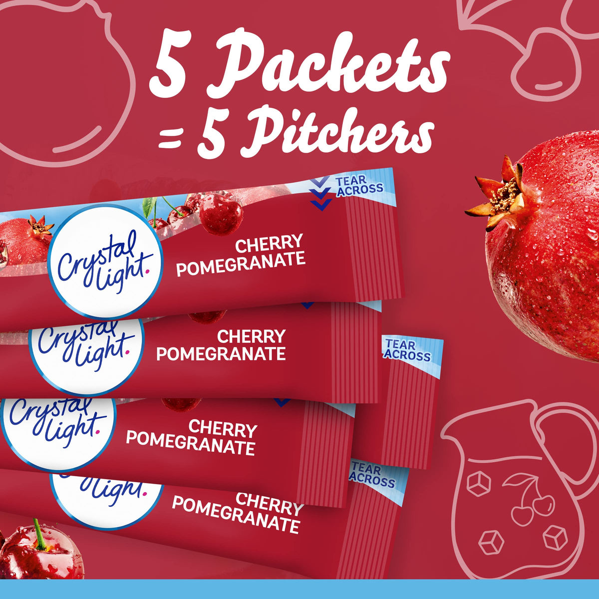 Crystal Light Cherry Pomegranate Powdered Drink Mix – 60 Pitcher Packets, 10 Calories per Serving