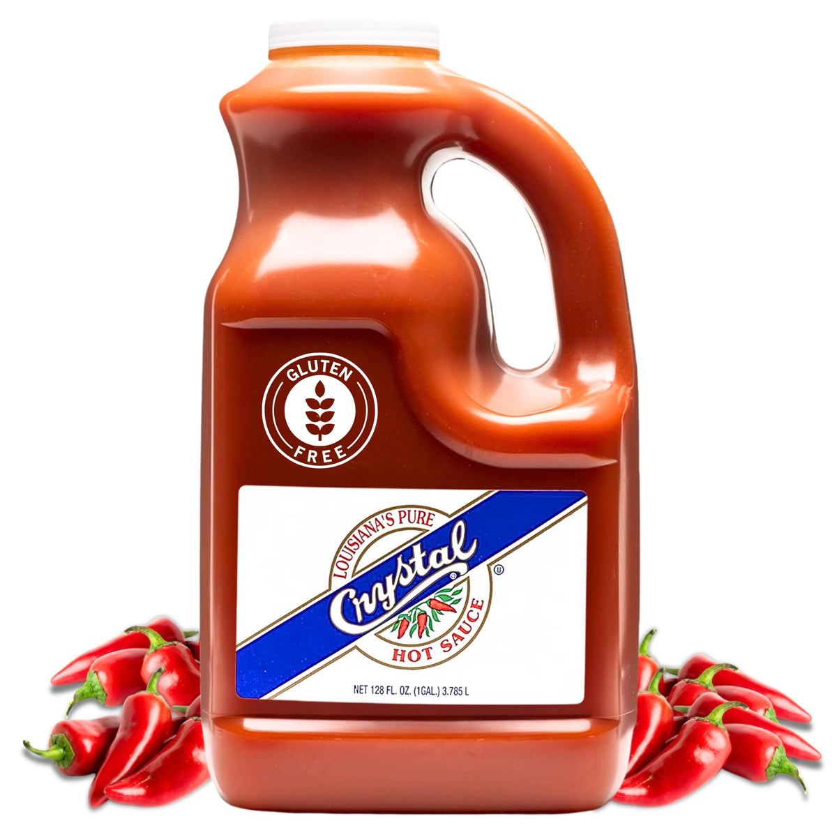 Crystal Louisiana's Pure Hot Sauce Original – 1 Gallon (128 Fl Oz), Low Sodium, All Natural, Recipe Card Included