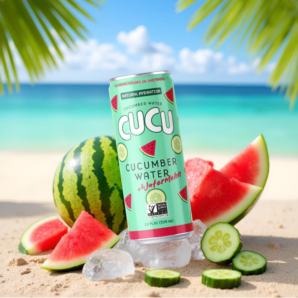 CUCU Pressed Cucumber + Watermelon Water – Real Juice, No Sugar Added, 11 oz Cans (12 Pack)